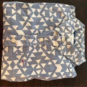 Hollister Blue and White Casual Button Down Shirt with Geometric Pattern